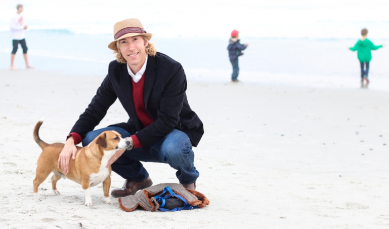 Gentleman with his dog on the beach, Carmel by the Sea, California